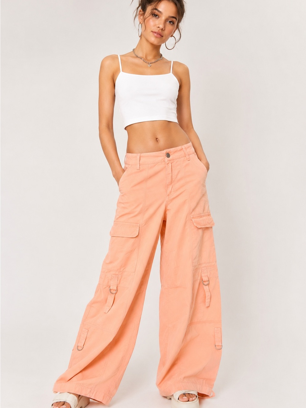 BDG Urban Outfitters Peach Wide Leg Cargo Pants Y2K Utility Parachute Pants